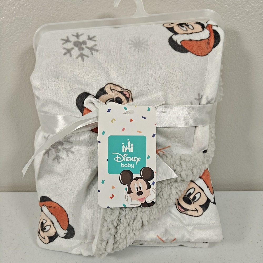 Disney Baby Mickey Mouse Christmas Blanket 30x40 Plush Sherpa Santa Holiday NEW